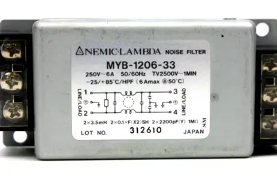 Nemic Lambda MYB-1206-33 Noise Filter, 250V, 6 Amp
