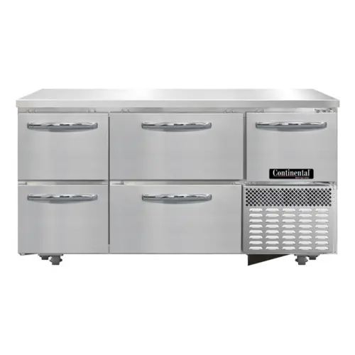 Continental FA60SN-U-D 60"W Undercounter Freezer W/ (3) Sections, (1) Door, (4) Drawers, 115v
