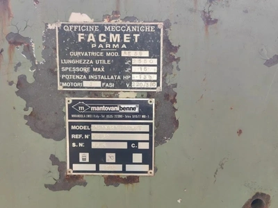 FACMET 3-rolls Plate Bending Rolls, complete, suitable for overhauling