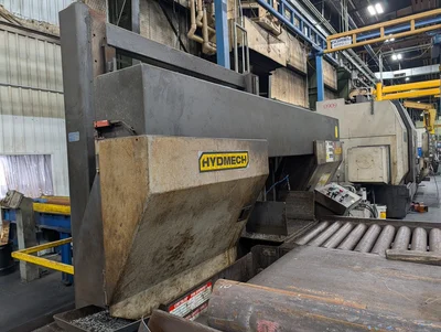HydMech H-22A 22"x22" Horizontal Bandsaw (Blue roller conveyor in back of saw is excluded)