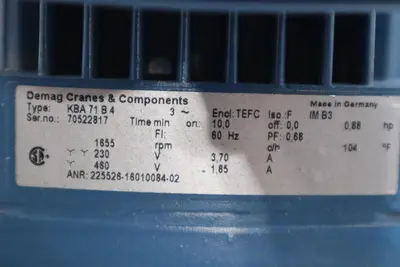 DEMAG CRANES & COMPONENTS KBA71B4/ KBA 71 B 4 460V 1.85A STOCK H890