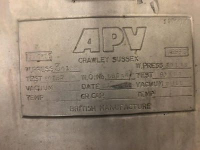 500 L S/S APV JKTD Hemispherical Reactor 3kW