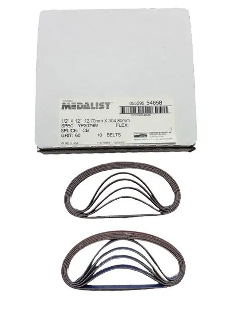 Carborundum 1/2" x 12" Resin Waterproof Cloth File Belts 60 Grit Ceramic Alumina 10PK