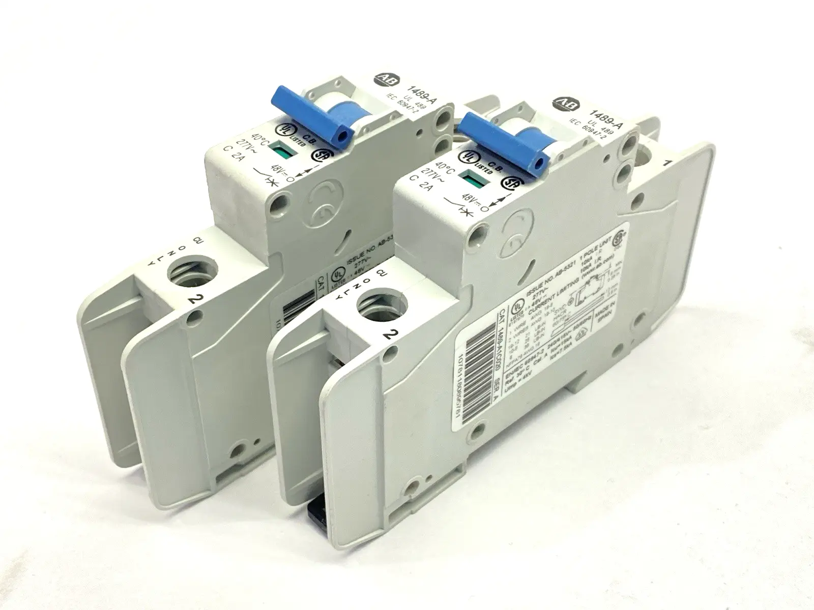 1489-A1C020 | Allen Bradley  Ser A Circuit Breaker 1-Pole 2A 277V LOT OF 2 - Used