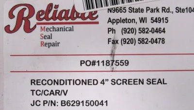 RECONDITIONED RELIABLE MSR B629150041 MECHANICAL SEAL 4" SCREEN SEAL TC/CAR/V
