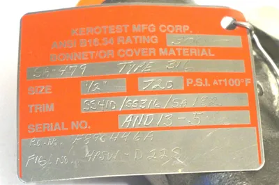 NEW KEROTEST SA-479 TYPE 316 1/2'' VALVE SA479
