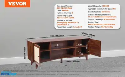 Vevor Boho TV Stand with Rattan Cabinet Doors Model CSF-T24101-WAU