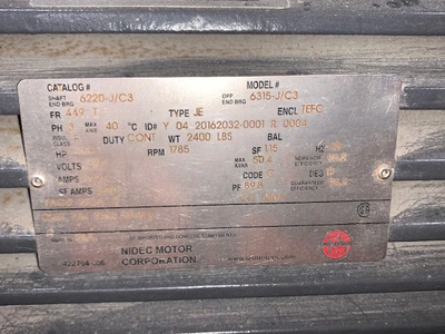 350 Hp 1785 Rpm 460v 449T US Motors AC Motor, Unused
