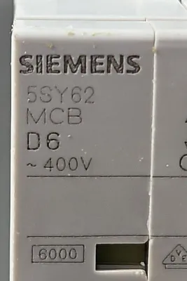 Siemens 5SY62 MCB D6 Circuit Breaker. 4C-18