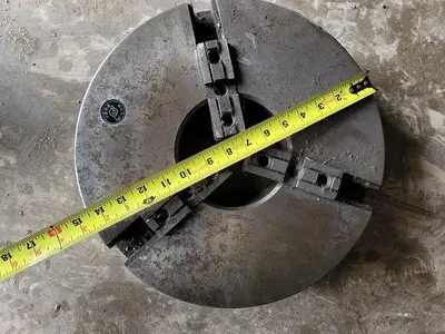 Large 15'' Diameter Flat Mounted Lathe Chuck w/5 1/4'' Thru Hole, 4'' Thick