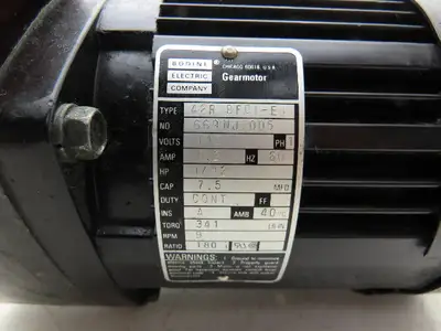 Bodine 42R3BFCI-E4 Gearmotor 1/12Hp 115V 1PH 180:1 Ratio 9 RPM 341 In-Lb