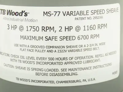 TB Woods MS77118 Variable Speed Sheave MS77 x 1-1/8"