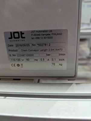 JOT Automation 2m Roller Edge Conveyor