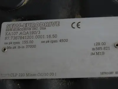 Sew-Eurodrive KA107 AQA190/3 Helical Inline Gear Drive 29:1 Reducer Hollow Shaft