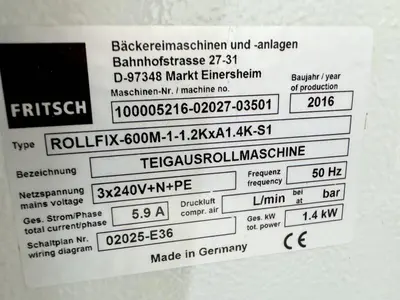 2016 FRITSCH ROLLFIX 600 Reversible Sheeter | Harvest Equipment and Fabrication Inc (7)