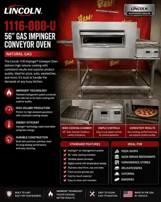 Lincoln 1116-000-U 56” Gas Impinger Conveyor Oven - Natural GasLincoln 1116-000-U 56” Gas Impinger Conveyor Oven - Natural Gas