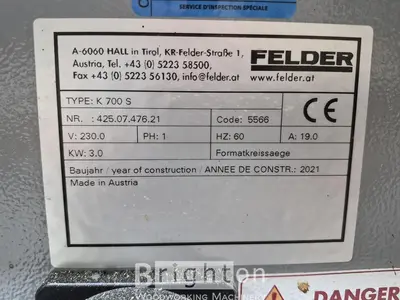 USED 2021 FELDER K700S USED SLIDING TABLE SAW, SINGLE PHASE