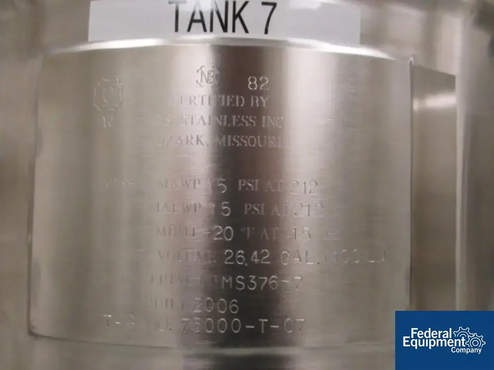 USED GS Stainless, Inc. 100 Liter GS Stainless Receiver Tank, S/S, 15#
