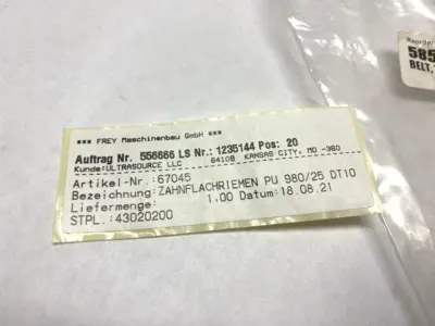 New | in-Stock FREY TOOTHED BELT, 980/25 DT BAS 67045 Belts | Maverick Industrial Sales #1113702