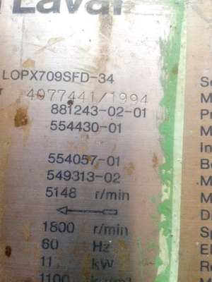 (6) Alfa-Laval LOPX 709 SFD-34 lube oil purifiers, SS.