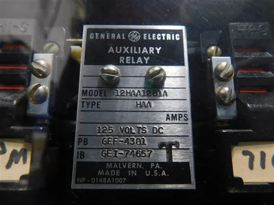 General Electric 12HAA12B1A Auxiliary Relay 125 VDC Type HAA Used