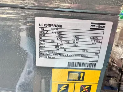 Used 2023 ATLAS COPCO SF4 FF Rotary Screw & Sliding Vane Air Compressors California US | Machinery & Equipment #1513367