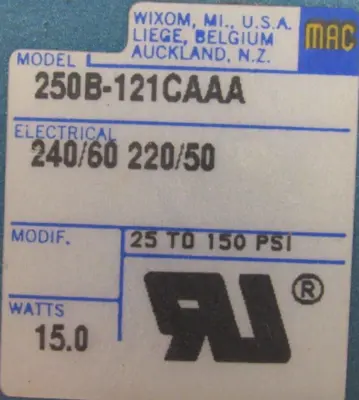 NEW MAC VALVES 57C-11-121CA SOLENOID VALVE 250B-121CAAA 57C11121CA