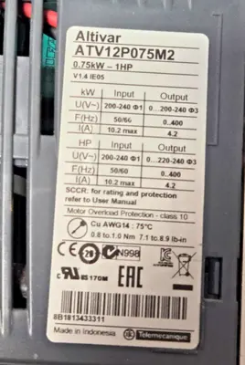 SCHNEIDER ELECTRIC ATV12P075M2 ATV12P075M2 DRIVE VARIABLE SPEED