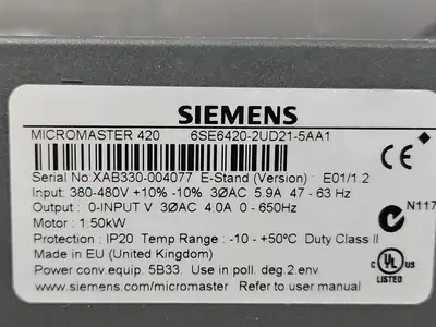 Used Siemens Micromaster 420 PLC Processors South Carolina US | Palmetto Automation #1506069
