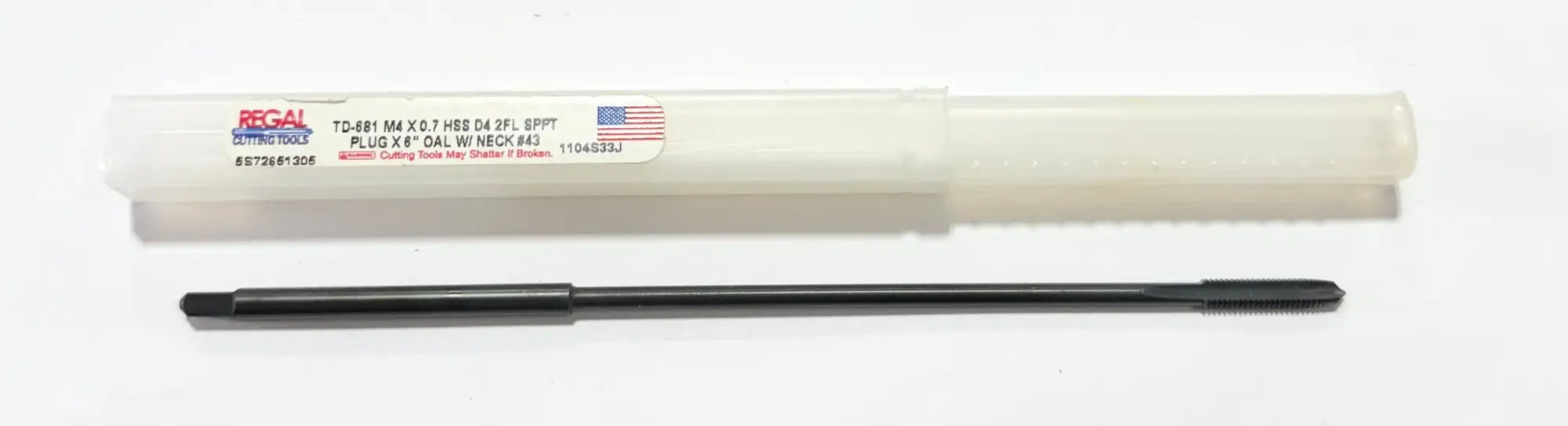 Regal M4 x 0.7mm HSS 6" Pulley Tap Spiral Point Plug Tap 2 Flute Necked D4 USA