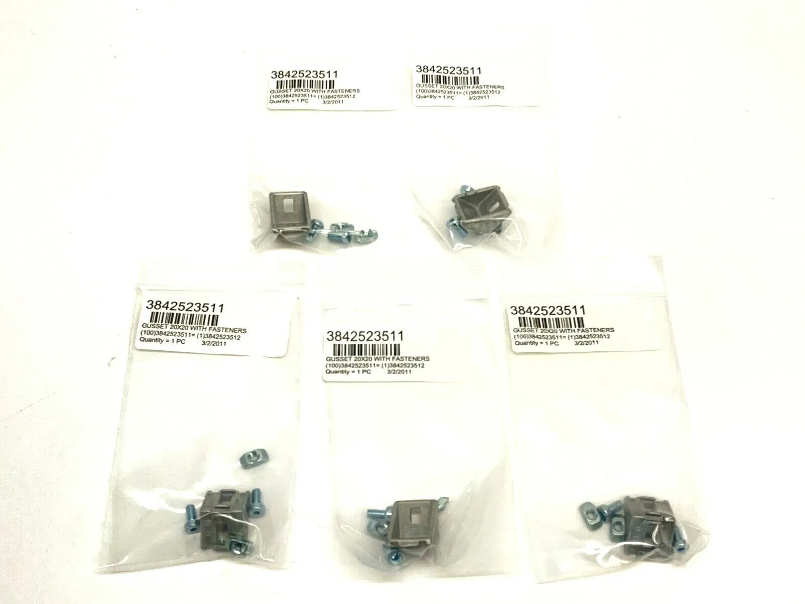 3842523511,3 842 523 511 | Bosch Rexroth 3842523511 Gussets 20x20 w/ Fasteners LOT OF 5 - New