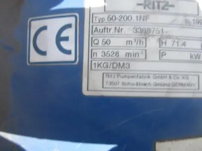 Pump, Centrif., 18 kW, C/st, Ritz, Mdl 50-200.1NF (2) #S739828