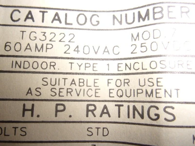 USED GE DISCONNECT SAFETY SWITCH