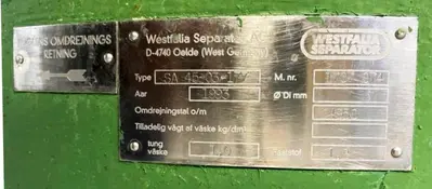 Westfalia SA 45-03-177 fish oil separator, 316SS.