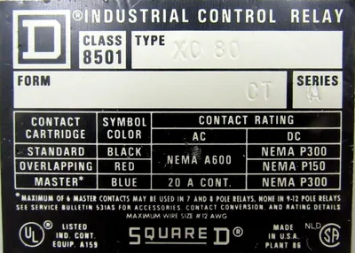 USED SQUARE D 8501-X-80 CONTROL RELAY 8501XO80 8501-X0-80