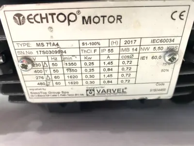 Used Techtop Electric Motor 0.35HP w/ Varvel FRT40 B3 i=7 Gear Reducer 7:1 Gearmotors Michigan US | Maverick Industrial Sales #1412941