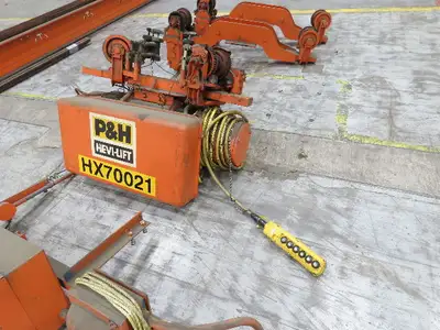 Cleveland Tramrail P&H 1 Ton Single Girder Underhung Bridge Crane 28' Span