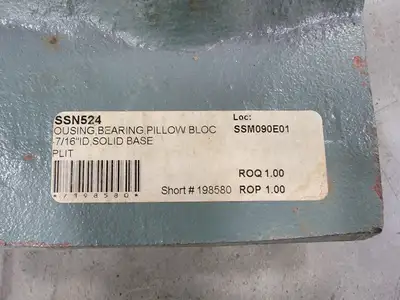 Split Pillow/ Plummer Block Bearing Housing SSN524, 4-7/16" Shaft Diameter