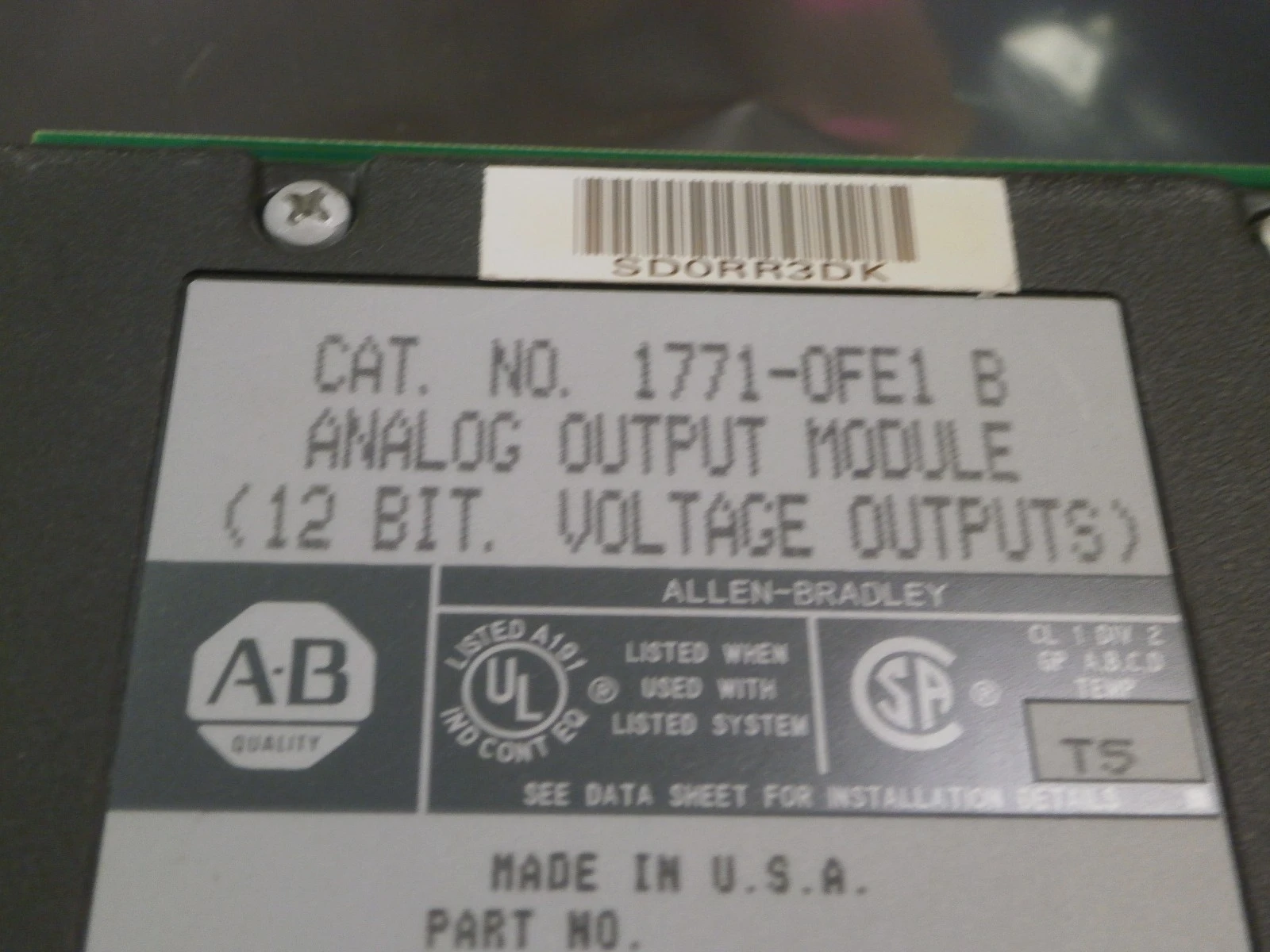 USED Allen-Bradley 1771-0FE1 B  Firmware B Series B + 1771-WC