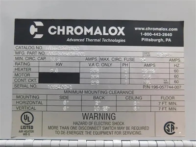 Chromalox HVH-02-81-00 HVH Unit Electric Heater 208V 8900 BTUH