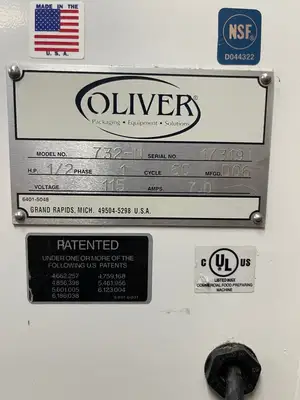 Used Oliver Used Oliver 732-N Legacy Countertop Front Load Bread Slicer with Stand 120V Bread Slicers Illinois US | Falcon Restaurant Supply #1376037