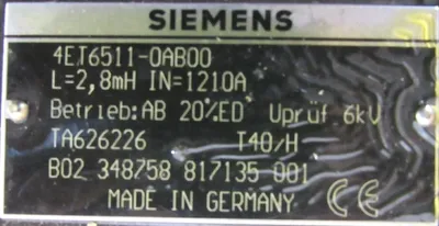 NEW SIEMENS 4ET6511-0AB00 REACTOR F/1.9MW TA626226 4ET65110AB00 626226