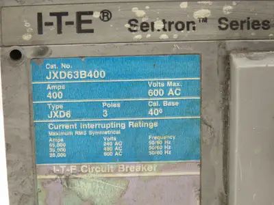 Siemens JXD63B400 ITE Sentron Circuit Breaker 400A 3 Pole 3PH 600V