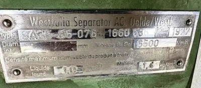Westfalia SA 35-06-076 clarifier centrifuge, 316SS.