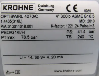 NEW KROHNE OPTISWIRL 4070/C FLOWMETER 4" OPTISWIRL4070C