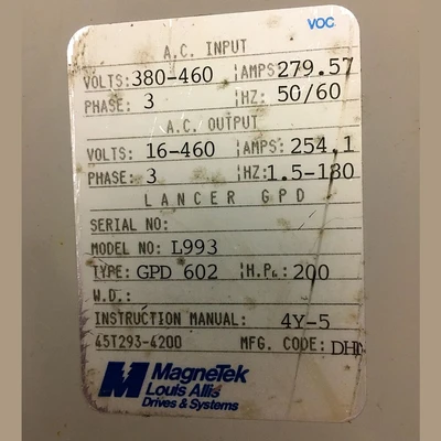 Magnetek 200 HP VFD