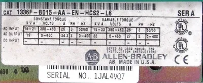 REMANUFACTURED ALLEN BRADLEY 1336F-B015-AA-EN-HCS2-L6 DRIVE 1336FB015AAENHCS2L6