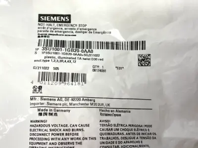 NEW SIEMENS ILLUMINABLE EMERGENCY STOP MUSHROOM PUSHBUTTON 30MM