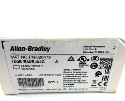 ALLEN BRADLEY 100S-E30EJ04C CONTACTOR SER. A 100SE30EJ04C NEW, SURPLUS