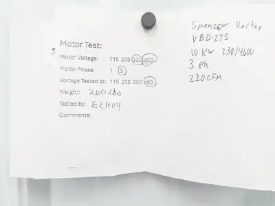 Spencer Vortex VBD-275 Regenerative Blower Vacuum Motor 10kw 230/460V 3ph 220CFM
